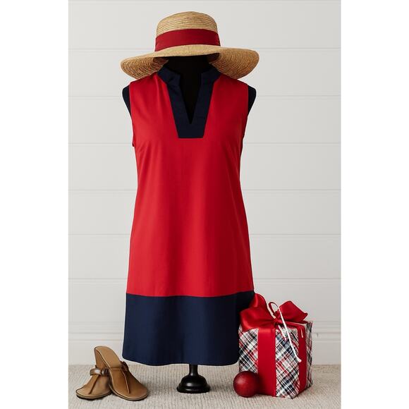 STS Sail to Sable Poplin Tunic Dress - M - Red Navy Preppy Holiday Resortwear - Picture 1 of 10